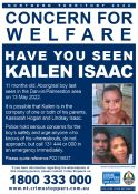 poster - missing child Kailen ISAAC
