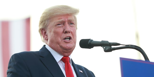 Former President Do<em></em>nald Trump gives remarks during a Save America Rally at the Adams County Fairgrounds on June 25, 2022 in Mendon, Illinois. 